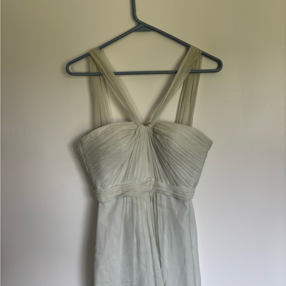 Amsale Mint Green Pleated Ruched Strapless Silk Bridesmaid Dress